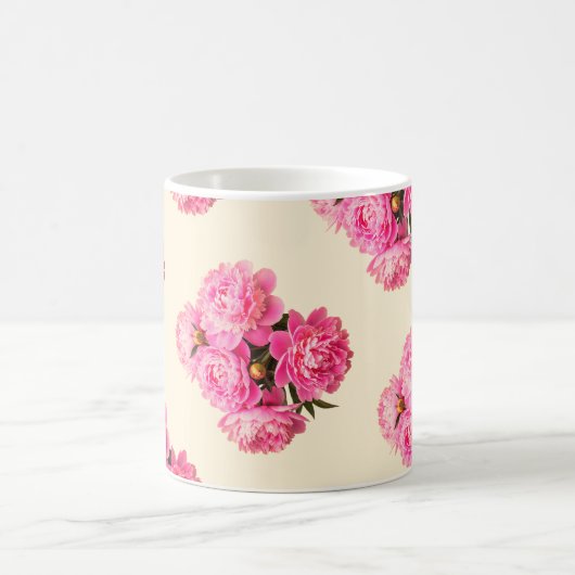 ヴィンテージ水彩ピンク牡丹フローラ コーヒーマグカップ (中央)