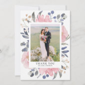 ヴィンテージ水彩ピンク結婚の花 サンキューカード (正面)