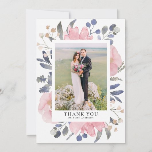 ヴィンテージ水彩ピンク結婚の花 サンキューカード (正面)