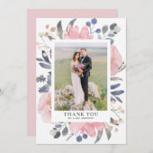 ヴィンテージ水彩ピンク結婚の花 サンキューカード (正面/裏面)