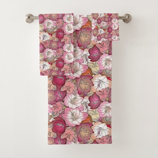 ヴィンテージ水彩ピンク花柄 バスタオルセット (インサイチュ)