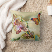 ヴィンテージ水彩ピンク黄色の蘭の花 クッション (ブランケット)