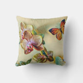 ヴィンテージ水彩ピンク黄色の蘭の花 クッション (裏面)