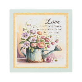 ヴィンテージ水彩フラワーインウォーター缶&引用文 メタルプリント