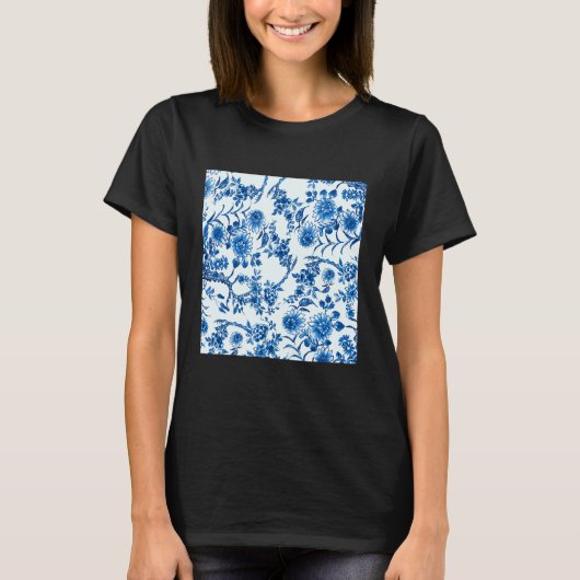 ヴィンテージ水彩フラワーブルーウィロー Tシャツ (正面)