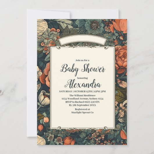 ヴィンテージ水彩フラワーベビーシャワー招待状 招待状 (正面)