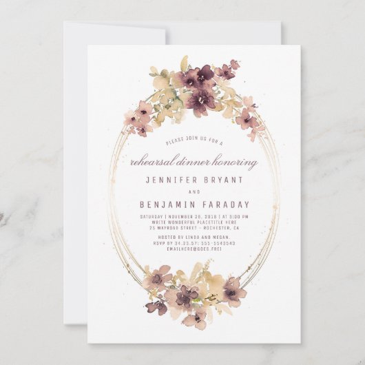 ヴィンテージ水彩フラワーリハーサルディナー 招待状 (正面)
