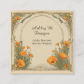 ヴィンテージ水彩フローラアールヌーボーポピー スクエア名刺 (正面)