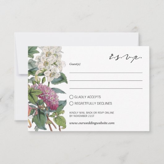 ヴィンテージ水彩フローラアー結婚ト 出欠カード (正面)