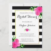 ヴィンテージ水彩フローラストライプブライダルシャワー 招待状 (正面)