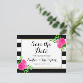 ヴィンテージ水彩フローラストライプ日付の保存 案内ポストカード (スタンド正面)