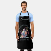 ヴィンテージ水彩フローラティーポットナショナルホットティー エプロン (着用した状態)