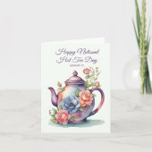 ヴィンテージ水彩フローラティーポットナショナルホットティー ノートカード (正面)