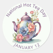 ヴィンテージ水彩フローラティーポットナショナルホットティー ラウンドシール (正面)