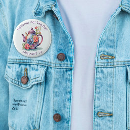 ヴィンテージ水彩フローラティーポットナショナルホットティー 缶バッジ