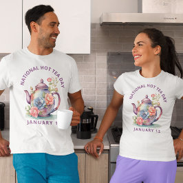 ヴィンテージ水彩フローラティーポットナショナルホットティー Tシャツ