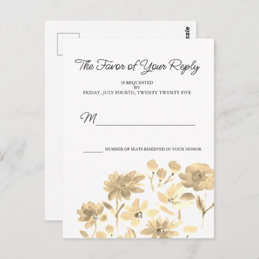 ヴィンテージ水彩フローラデザインRSVPはがき ポストカード (正面/裏面)