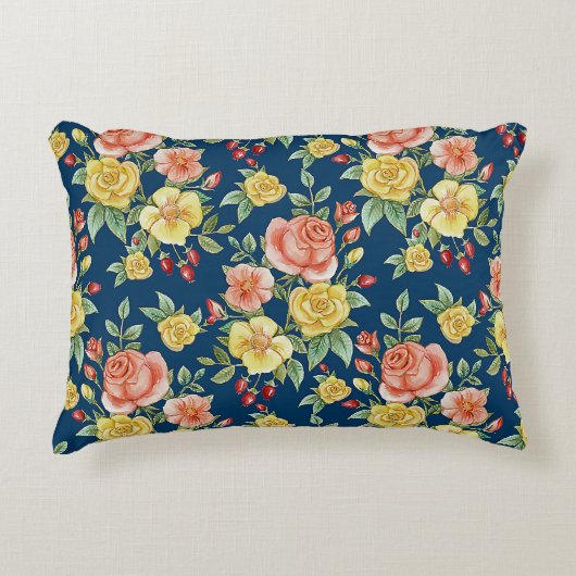 ヴィンテージ水彩フローラバラ背景 | アクセントクッション (正面)