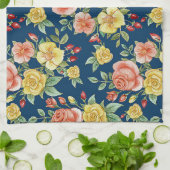 ヴィンテージ水彩フローラバラ背景 | キッチンタオル (折り畳み)