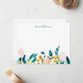 ヴィンテージ水彩フローラパーソナライズされたジェイドグリーン ノートカード (正面/裏面インサイチュ)