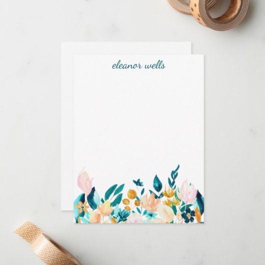 ヴィンテージ水彩フローラパーソナライズされた文具 ノートカード (正面/裏面インサイチュ)