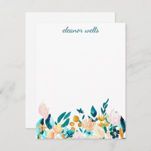 ヴィンテージ水彩フローラパーソナライズされた文具 ノートカード (正面/裏面)