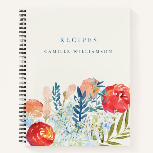 ヴィンテージ水彩フローラブライダルシャワーレシピ ノートブック (正面)
