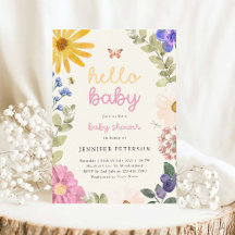 ヴィンテージ水彩フローラベビーシャワー招待状