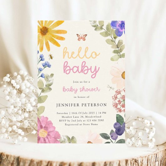 ヴィンテージ水彩フローラベビーシャワー招待状 招待状