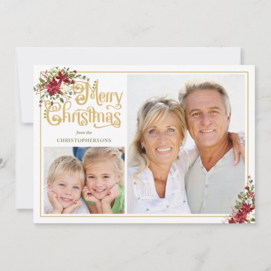 ヴィンテージ水彩フローラメリークリスマス写真 シーズンカード (正面)