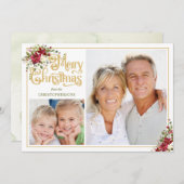ヴィンテージ水彩フローラメリークリスマス写真 シーズンカード (正面/裏面)