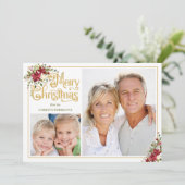 ヴィンテージ水彩フローラメリークリスマス写真 シーズンカード (スタンド正面)