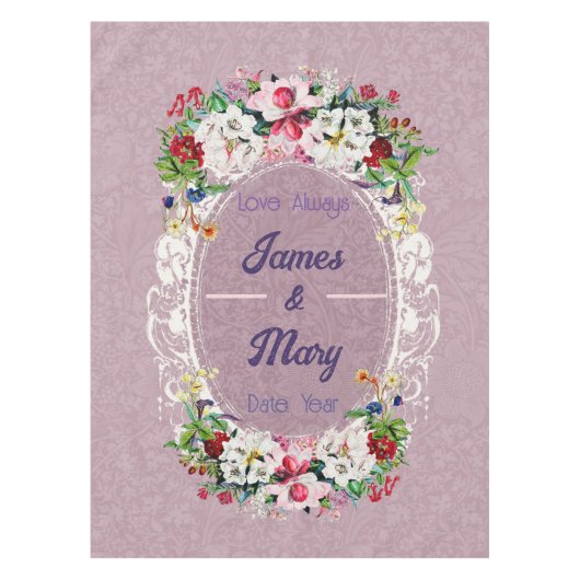 ヴィンテージ水彩フローラレースオーバルガーデンピンク テーブルクロス (正面)