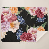 ヴィンテージ水彩フローラ及び植物黒 シェルパブランケット (正面(横))