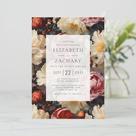 ヴィンテージ水彩フローラ牡丹結婚ズ 招待状 (スタンド正面)