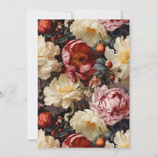 ヴィンテージ水彩フローラ牡丹結婚ズ 招待状 (裏面)