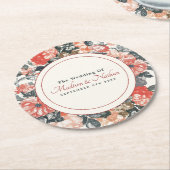 ヴィンテージ水彩フローラ結婚ズ ラウンドペーパーコースター (アングル)