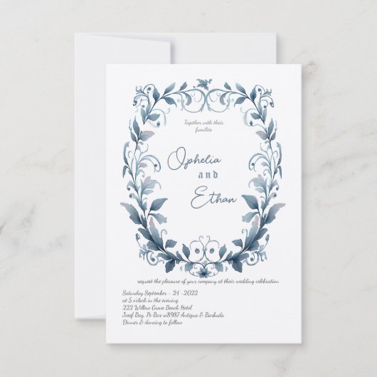 ヴィンテージ水彩フローラ結婚式招待状 招待状 (正面)