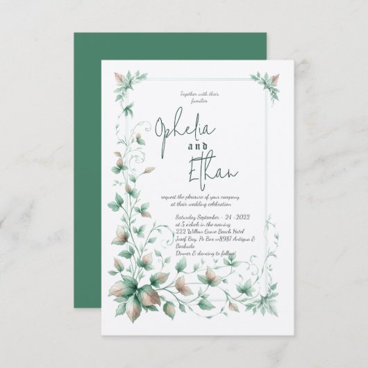 ヴィンテージ水彩フローラ結婚式招待状 招待状 (正面/裏面)