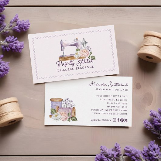 ヴィンテージ水彩フローラ裁縫機テーラー 名刺
