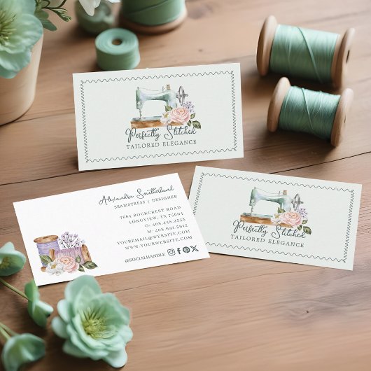 ヴィンテージ水彩フローラ裁縫機テーラー 名刺