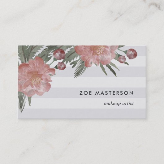 ヴィンテージ水彩フローラ ストライプ 名刺 (正面)