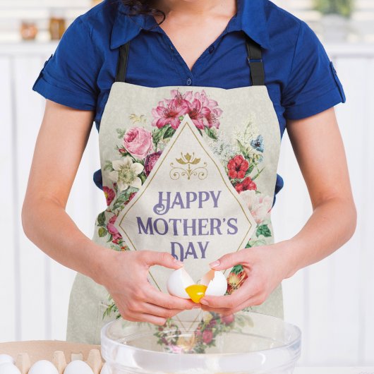 ヴィンテージ水彩フローリッシュフラワーガーデングレー エプロン