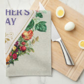 ヴィンテージ水彩フローリッシュフラワーガーデングレー キッチンタオル (四つ折り)