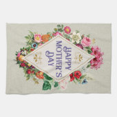 ヴィンテージ水彩フローリッシュフラワーガーデングレー キッチンタオル (横)