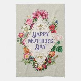 ヴィンテージ水彩フローリッシュフラワーガーデングレー キッチンタオル