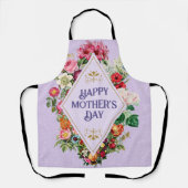 ヴィンテージ水彩フローリッシュフラワーガーデンバイオレット エプロン (正面)