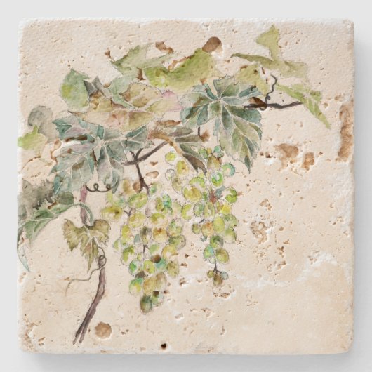 ヴィンテージ水彩ブドウつる植物 ストーンコースター (正面)