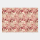 ヴィンテージ水彩ブルゴーニュ及び金ゴールドダマスク ラッピングペーパーシート (正面2)