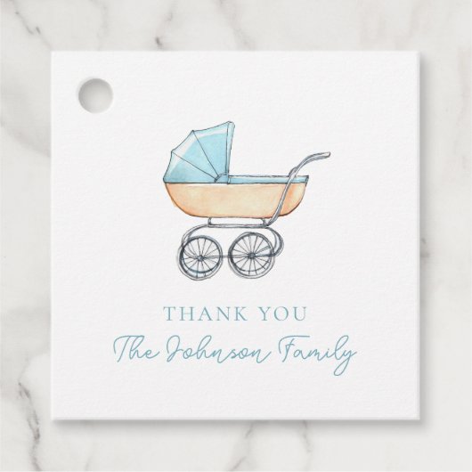 ヴィンテージ水彩ブルーベビーカーありがとう フェイバータグ (正面)